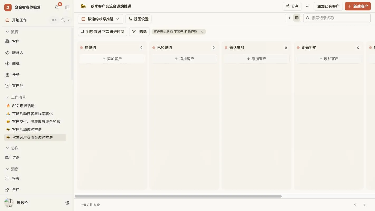 按邀约状态推进的共享视图帮助团队发现停滞客户