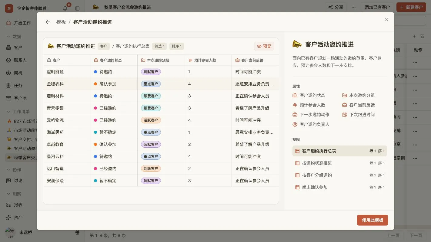 模板预览同时展示示例数据、属性和共享视图